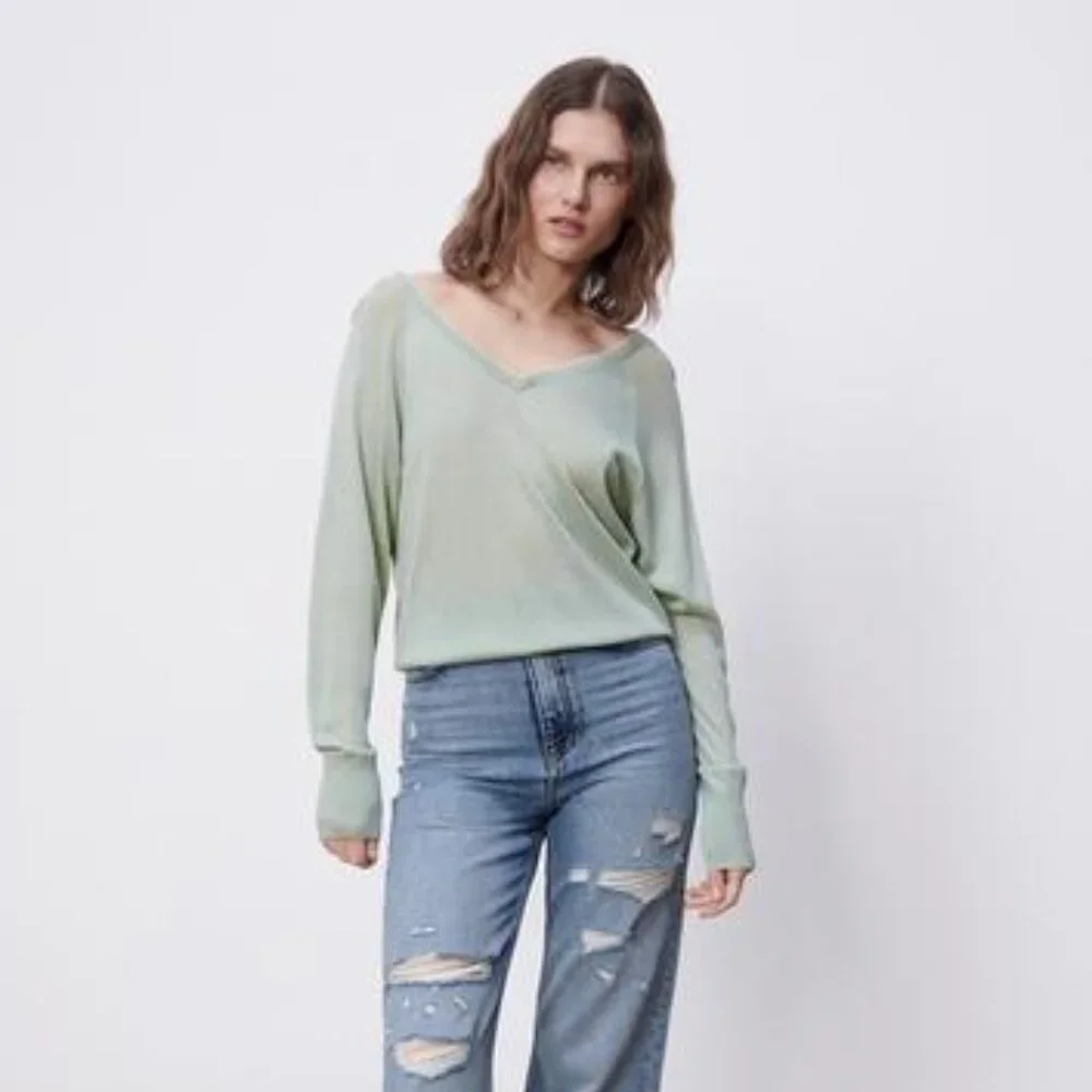 Zara Combination Knit Lace Trim V-Neck Sweater S - Picture 1 of 7